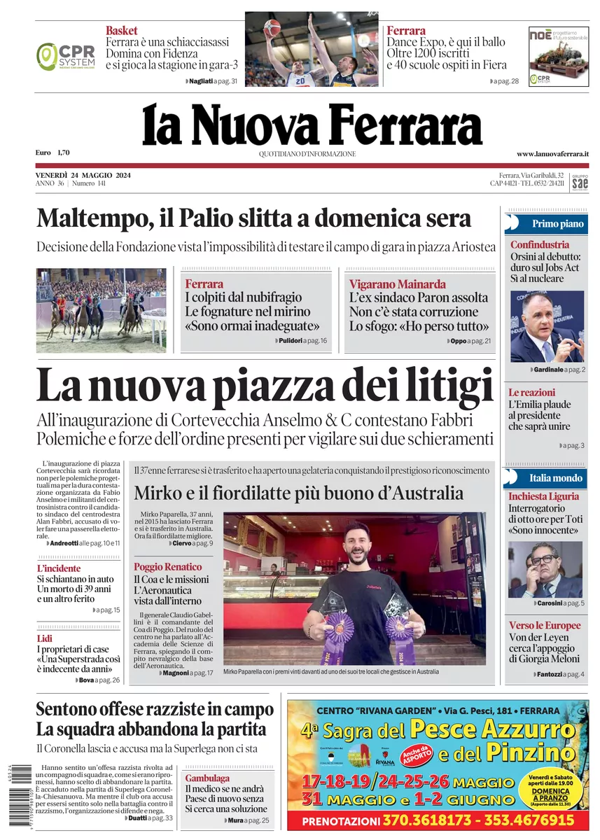 Prima-pagina-nuova ferrara-oggi-edizione-del-2024-05-24